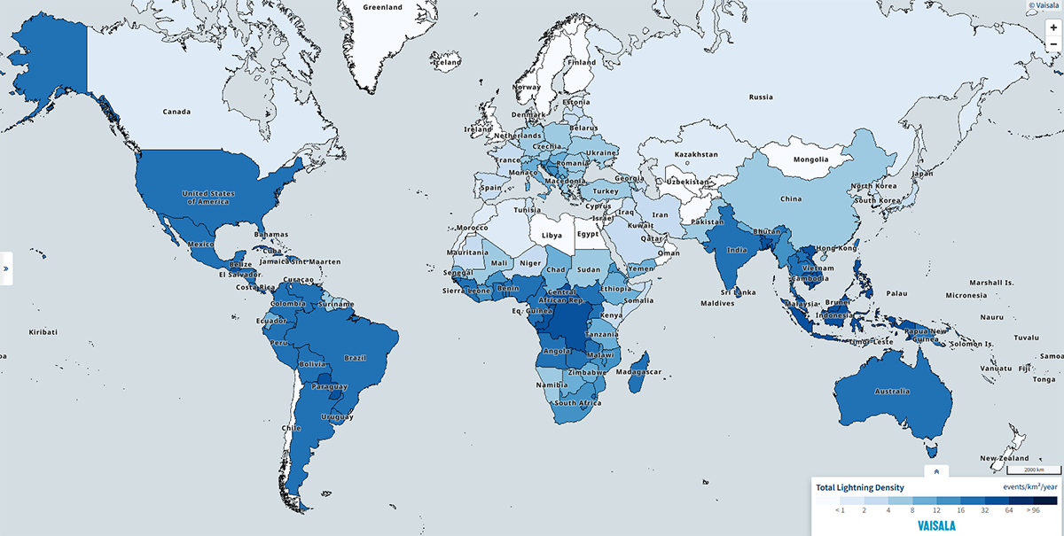 Lightning density maps for every country in the world Vaisala